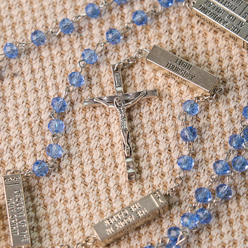 Christianartworkshop The Mysteries Rosary Engraved Mystery Bar - Blue - image 1