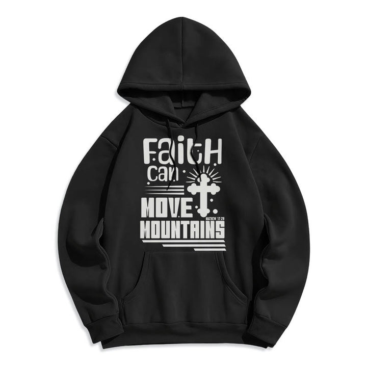 Christianartworkshop Modern Style Faith Can Move Mountains Fleece Lined Polyester Hoodie - Black - 2XL - image 6