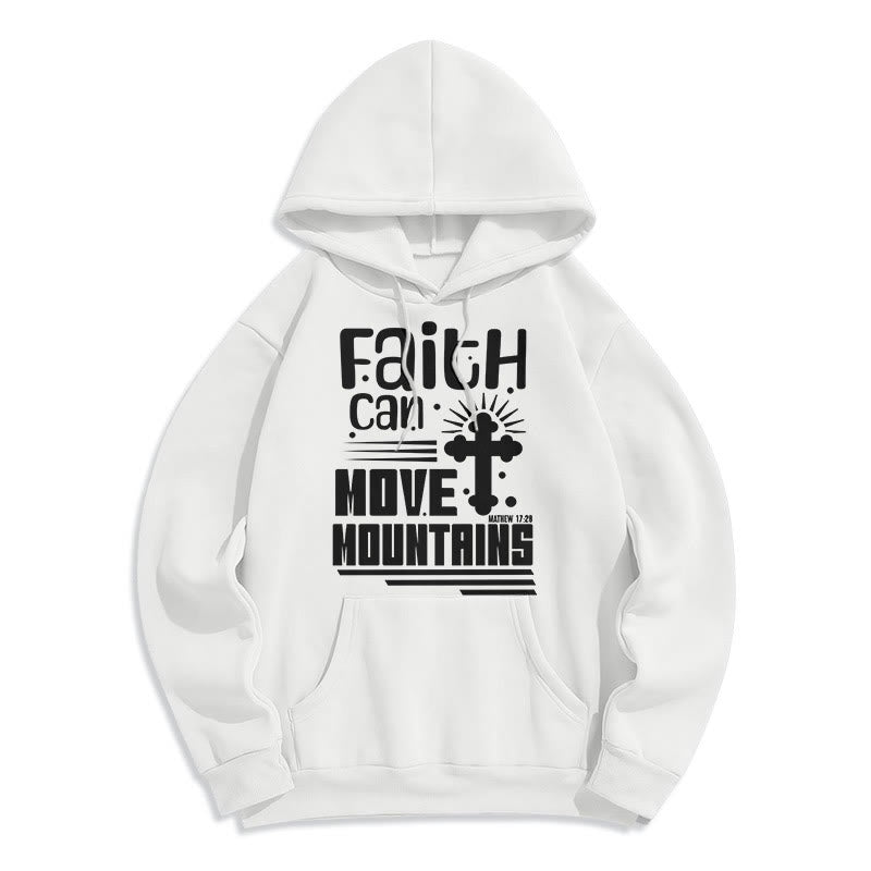 Christianartworkshop Modern Style Faith Can Move Mountains Fleece Lined Polyester Hoodie - White - 2XL - image 1