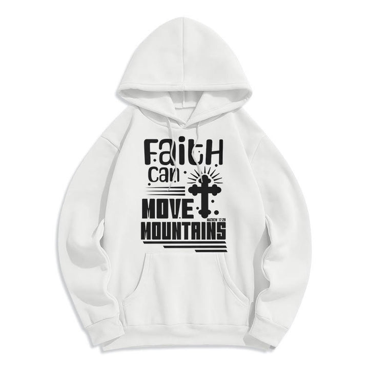 Christianartworkshop Modern Style Faith Can Move Mountains Fleece Lined Polyester Hoodie - White - 2XL - image 1