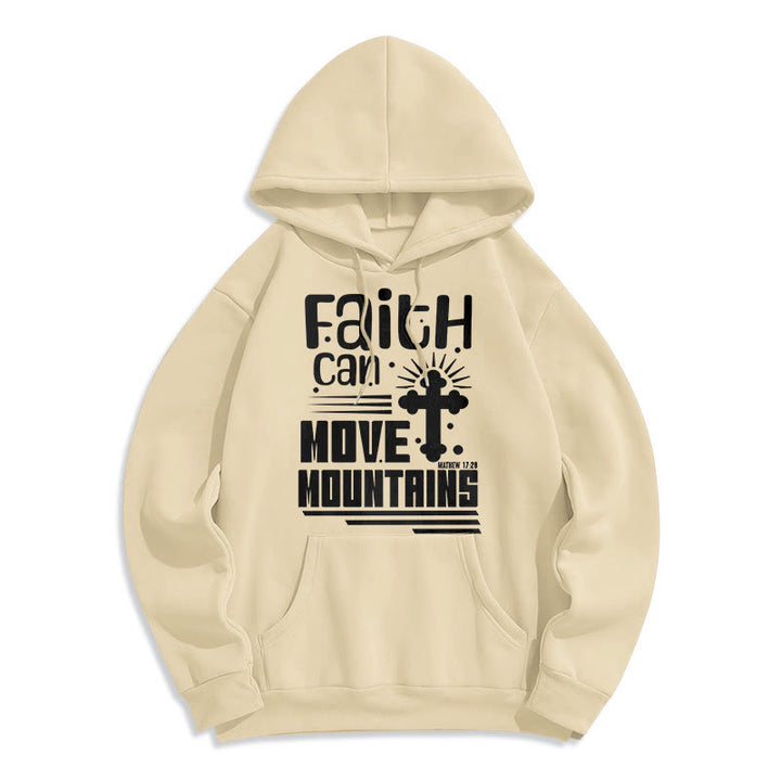 Christianartworkshop Modern Style Faith Can Move Mountains Fleece Lined Polyester Hoodie - Beige - 2XL - image 11