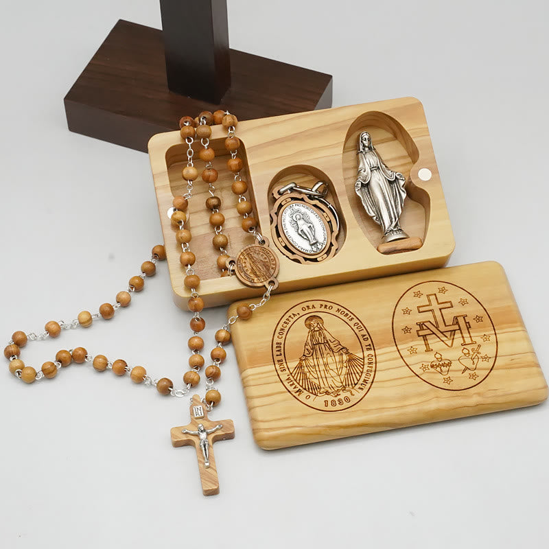 Christianartworkshop Classic Style Devotional Virgin Mary Olive Wood Rosary Set - image 2