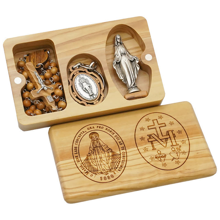 Christianartworkshop Classic Style Devotional Virgin Mary Olive Wood Rosary Set - image 11