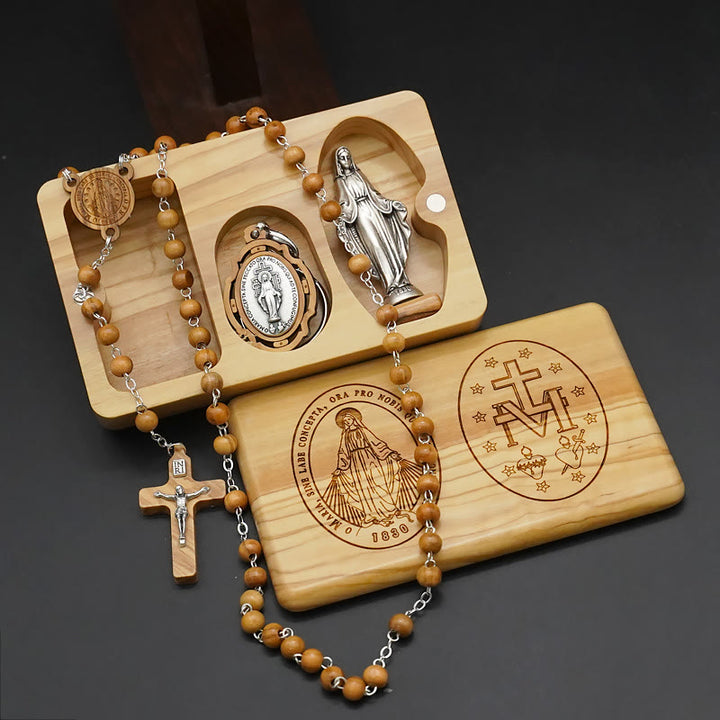 Christianartworkshop Classic Style Devotional Virgin Mary Olive Wood Rosary Set - Virgin Mary - image 0