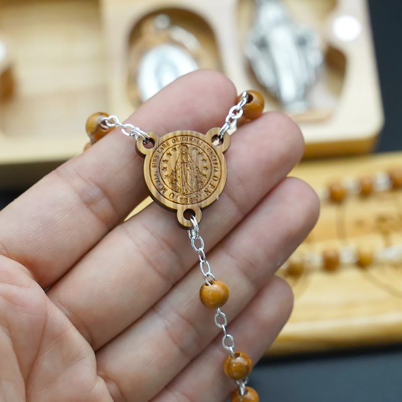 Christianartworkshop Classic Style Devotional Virgin Mary Olive Wood Rosary Set - image 7