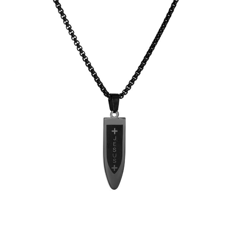 Christianartworkshop Modern Style Engraved Divine Jesus Cross Pendant Necklace - Black - image 4