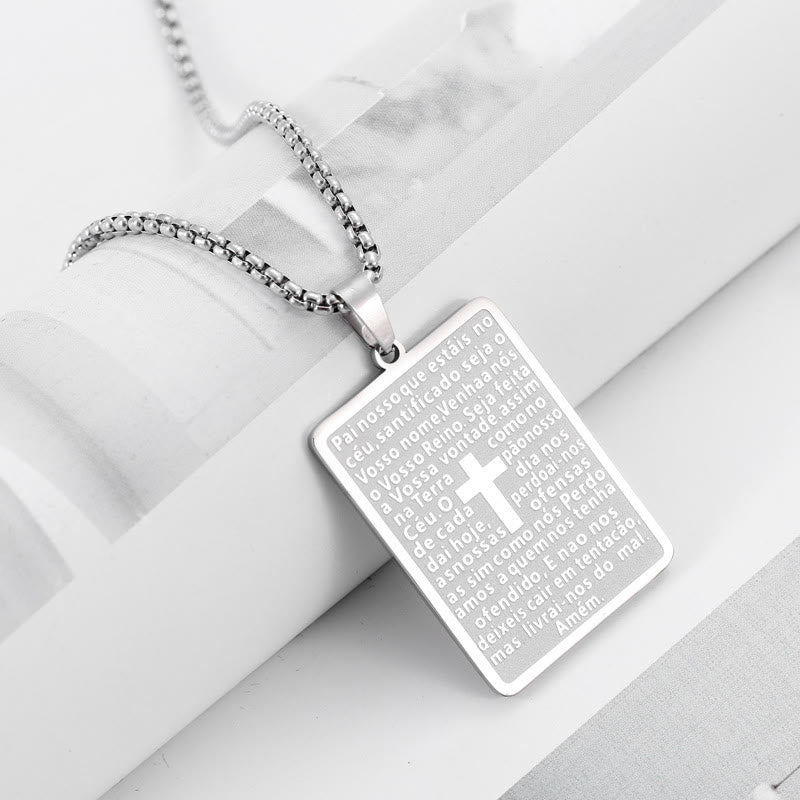 Christianartworkshop Classic Style Scripture Lord's Prayer Cross Pendant Necklace - Silver - image 2