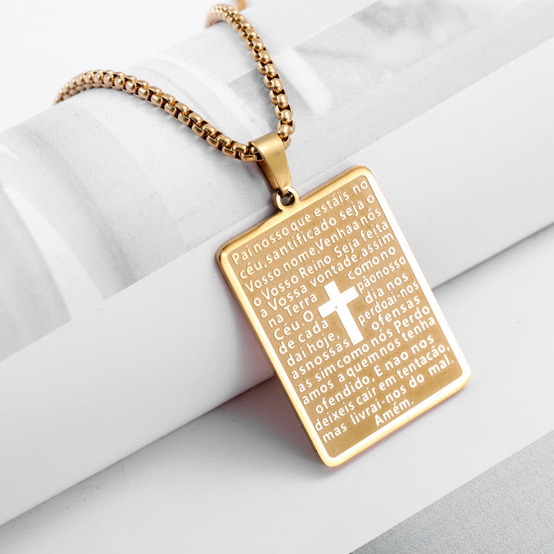 Christianartworkshop Classic Style Scripture Lord's Prayer Cross Pendant Necklace - Gold - image 4