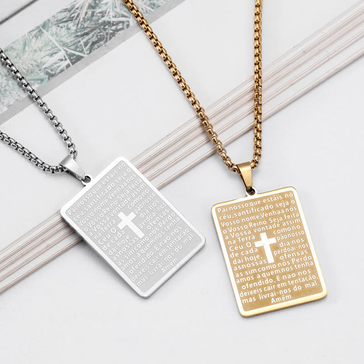 Christianartworkshop Classic Style Scripture Lord's Prayer Cross Pendant Necklace - image 1
