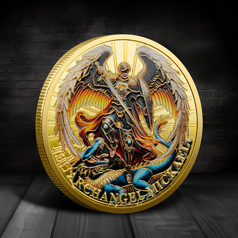 Christianartworkshop Classic Style Saint Michael the Archangel Psalm 91:10-11 Protection Strengthen Connection Coin - Archangel Michael - image 1
