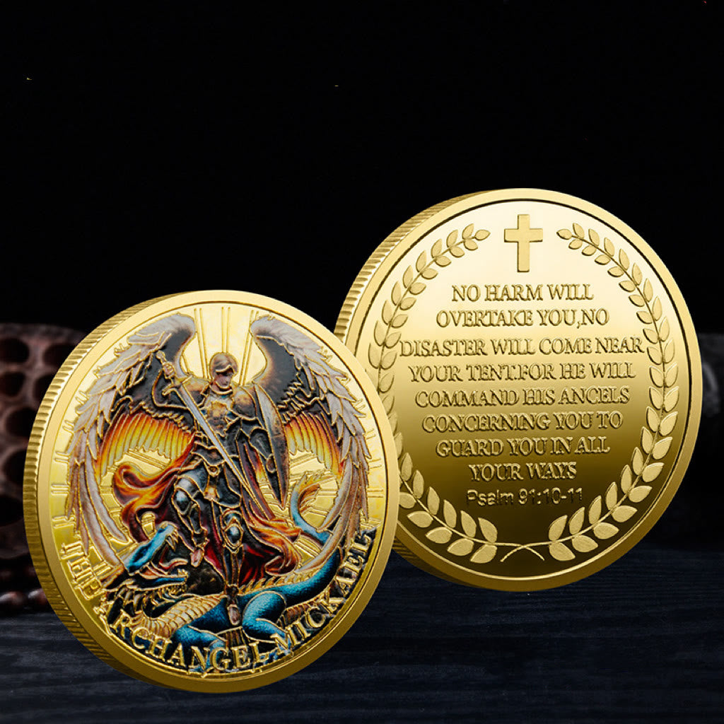 Christianartworkshop Classic Style Saint Michael the Archangel Psalm 91:10-11 Protection Strengthen Challenge Coin - image 2