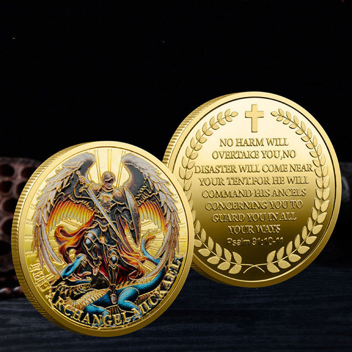 Christianartworkshop Classic Style Saint Michael the Archangel Psalm 91:10-11 Protection Strengthen Challenge Coin - image 2
