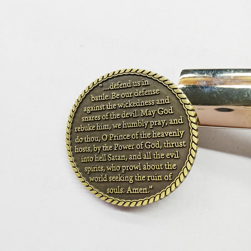 Christianartworkshop Classic Style Bronze-Toned Saint Michael The Archangel Prayer Protection Strengthen Connection Coin - image 4