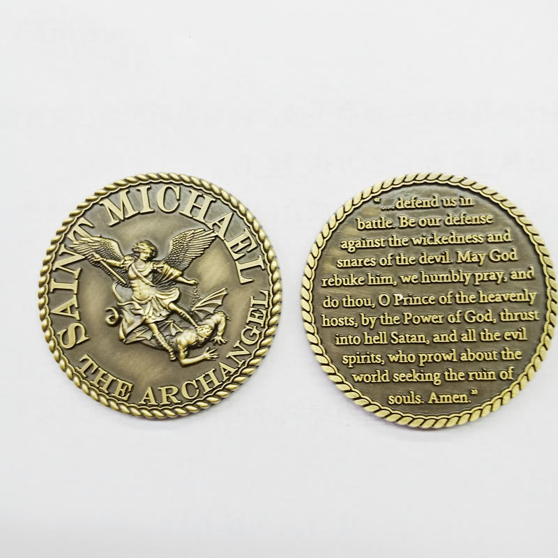 Christianartworkshop Classic Style Bronze-Toned Saint Michael The Archangel Prayer Protection Strengthen Connection Coin - image 2