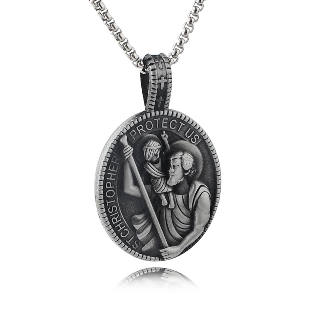 Christianartworkshop Classic Style Crafted St. Christopher Protect Us Pendant Necklace - Black - image 1