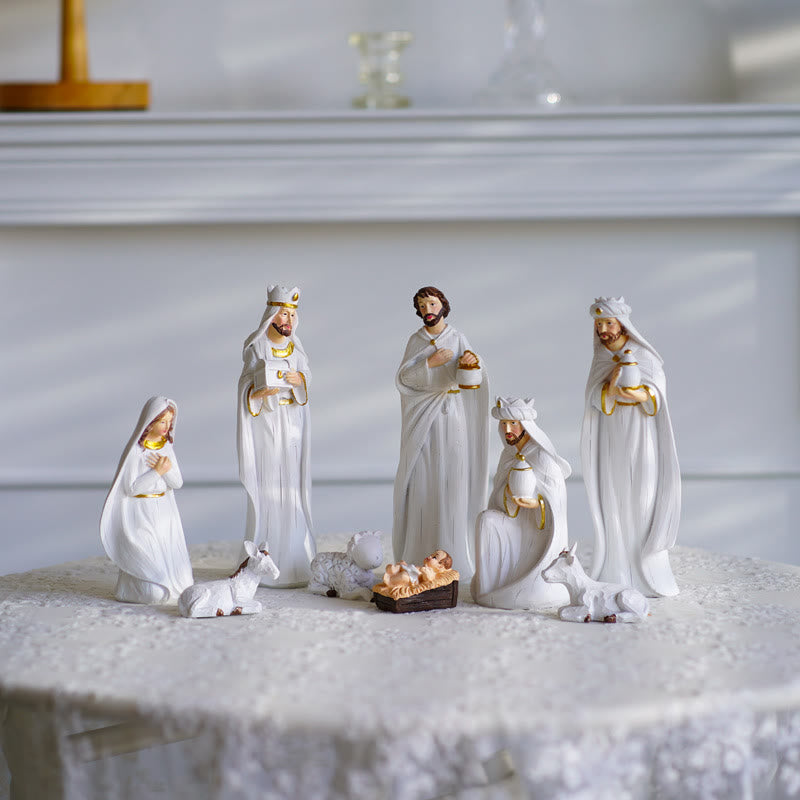 Christianartworkshop Classic Style Holy Night Nativity Scene Resin Figurine Desktop Ornaments Set - Set 1 - White - image 2