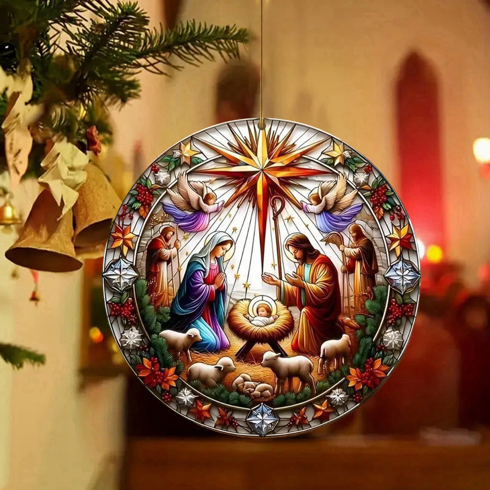 Christianartworkshop Stained Glass Styles Colorful Nativity Hanging Ornaments B - image 2