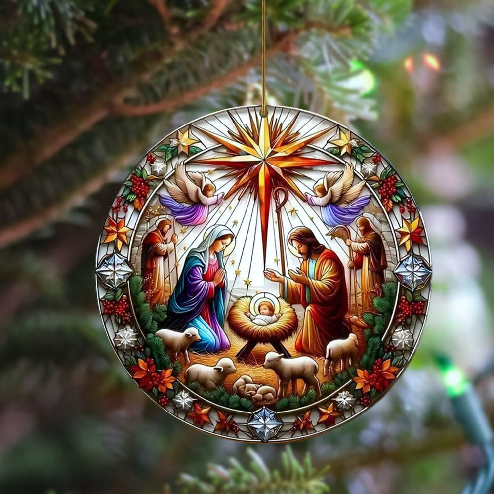 Christianartworkshop Stained Glass Styles Colorful Nativity Hanging Ornaments B - Ceramics - image 1
