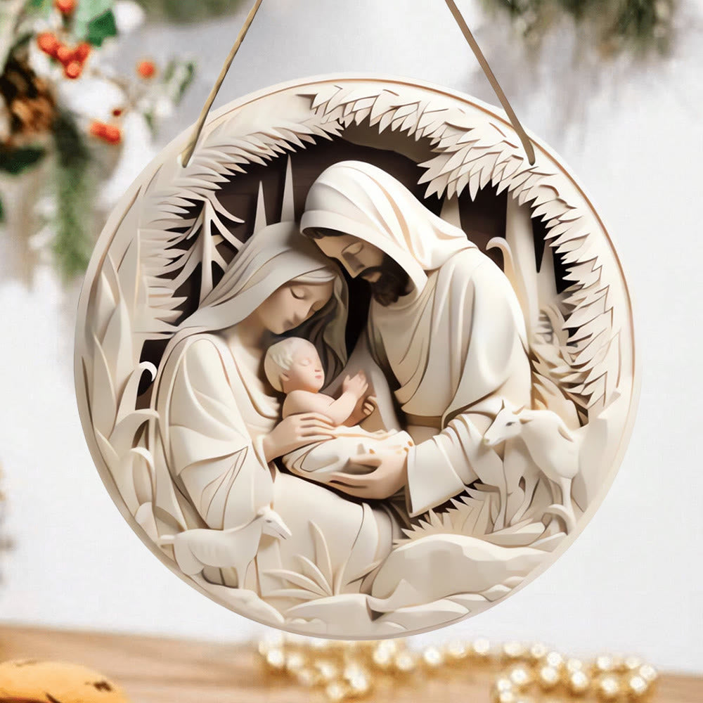 Christianartworkshop Realistic Sculpture Styles Holy Family Nativity Hanging Ornaments B - image 2