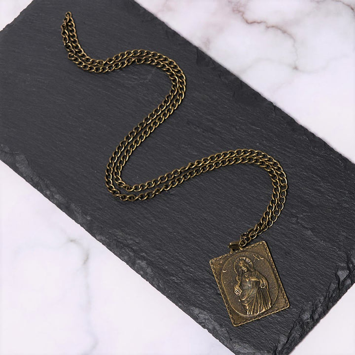 Christianartworkshop European Style Classical Bronze Sculptured Sacred Heart Cross Necklace - image 3