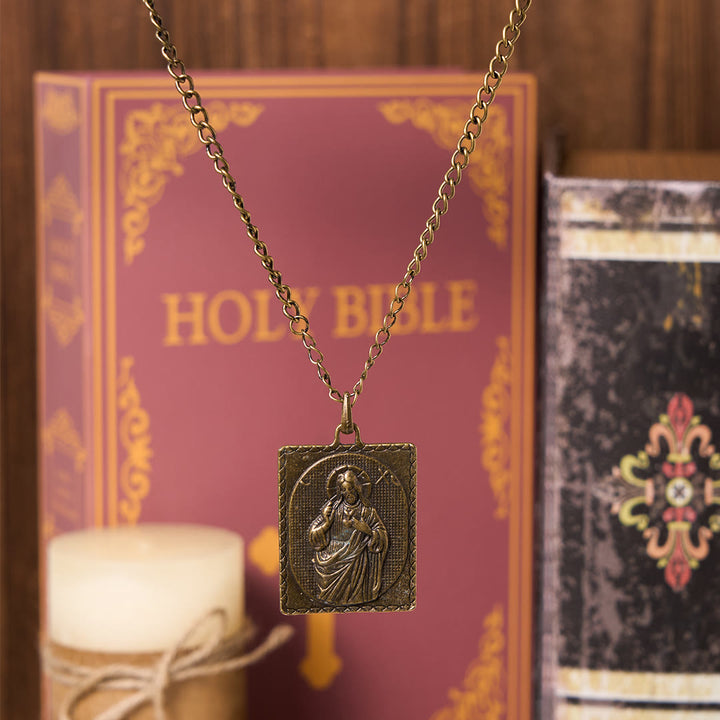 Christianartworkshop European Style Classical Bronze Sculptured Sacred Heart Cross Necklace - Sacred Heart of Jesus - image 1