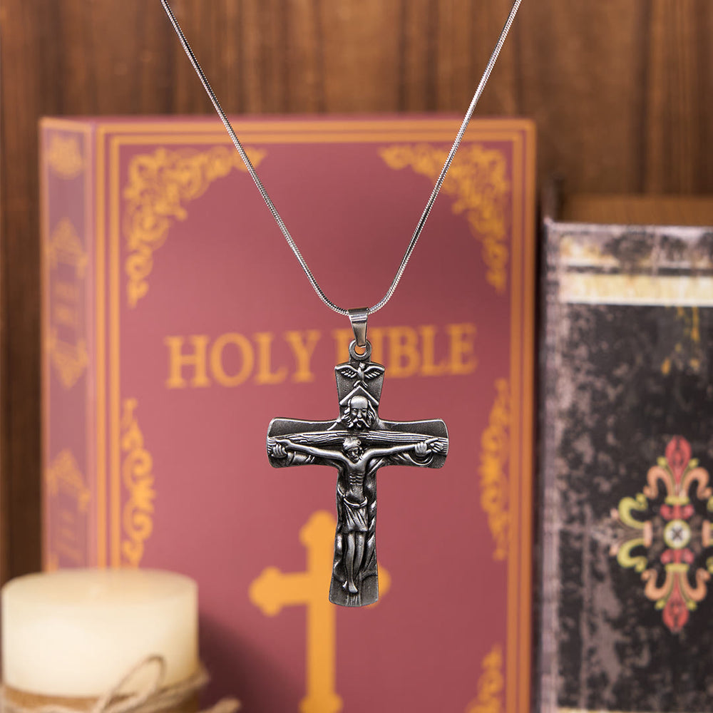 Christianartworkshop Classic Style Trinity Cross Father & Son & Holy Spirit Pendant Necklace - Silver - image 2