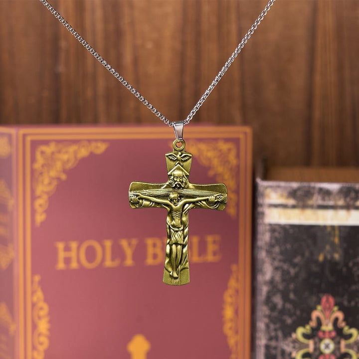 Christianartworkshop Classic Style Trinity Cross Father & Son & Holy Spirit Pendant Necklace - Bronze - image 1