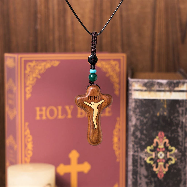 Christianartworkshop Minimalist Style Sandalwood & Boxwood Jesus Cross Amulet Pendant Keychain/Necklace - Sandalwood & Boxwood - image 1