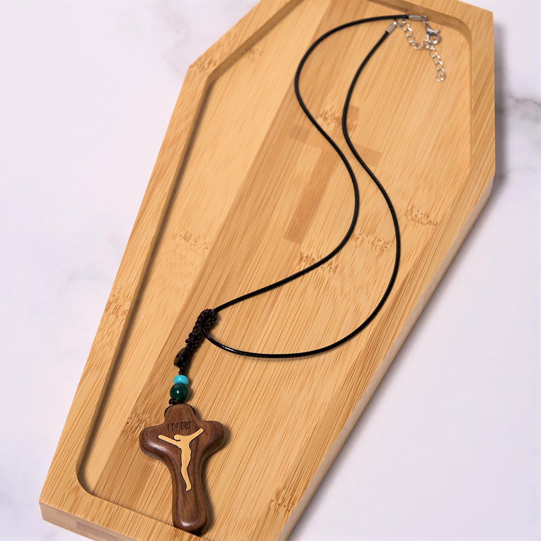 Christianartworkshop Minimalist Style Sandalwood & Boxwood Jesus Cross Amulet Pendant Keychain/Necklace - image 5