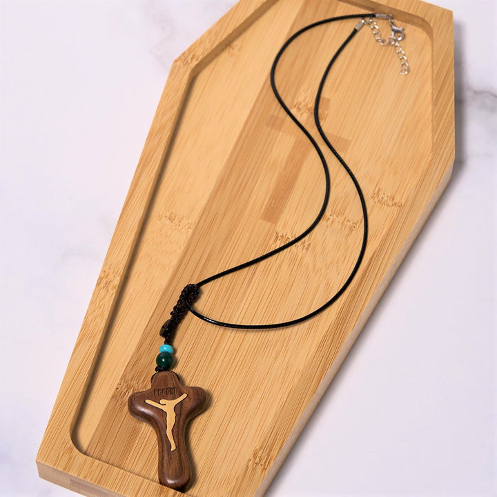 Christianartworkshop Minimalist Style Sandalwood & Boxwood Jesus Cross Amulet Pendant Keychain/Necklace - image 5