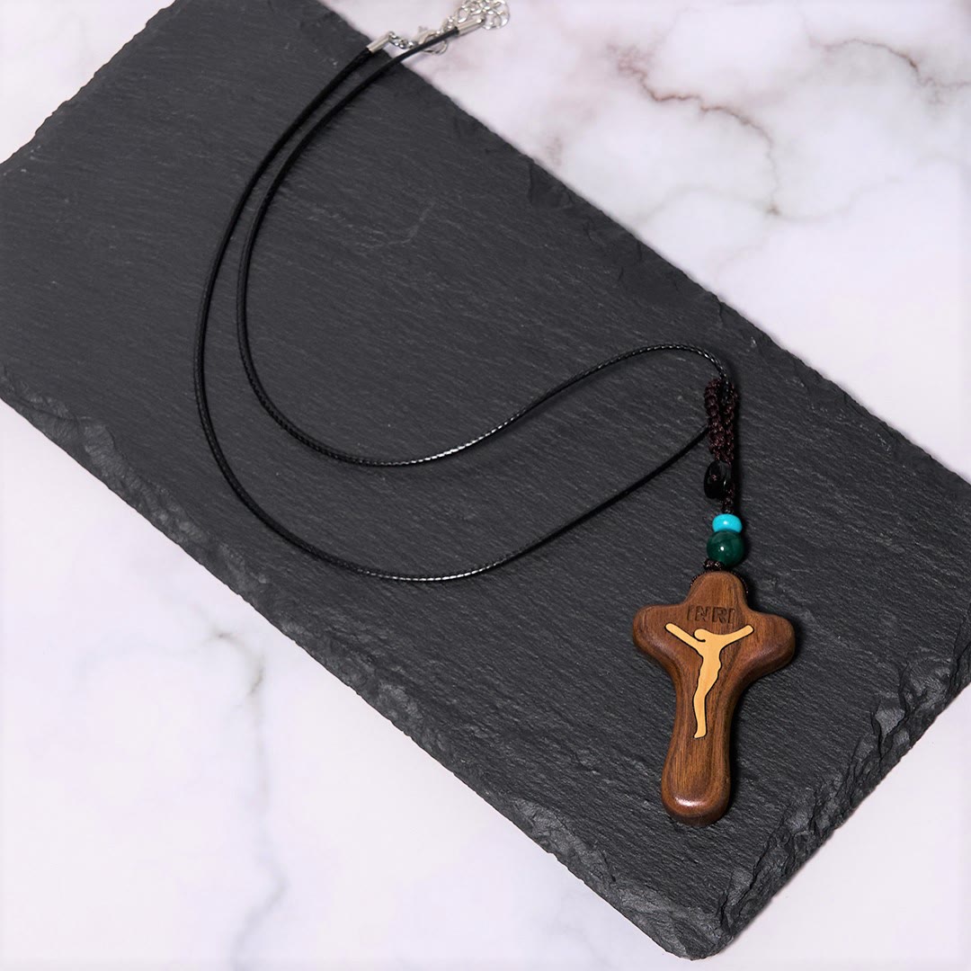 Christianartworkshop Minimalist Style Sandalwood & Boxwood Jesus Cross Amulet Pendant Keychain/Necklace - image 4