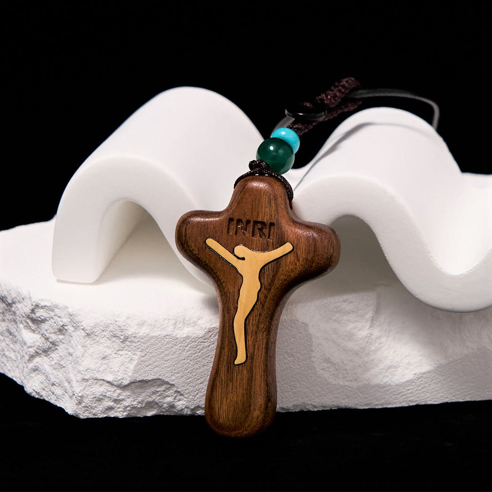 Christianartworkshop Minimalist Style Sandalwood & Boxwood Jesus Cross Amulet Pendant Keychain/Necklace - image 2