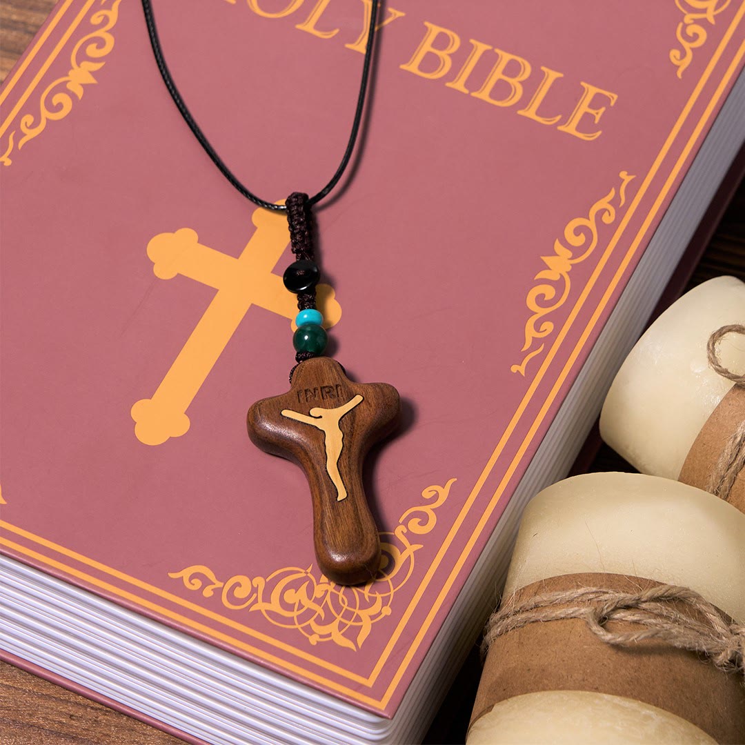 Christianartworkshop Minimalist Style Sandalwood & Boxwood Jesus Cross Amulet Pendant Keychain/Necklace - image 3