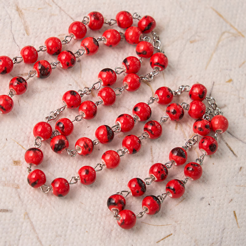Christianartworkshop Our Lady of Guadalupe & Crucifix of 8 mm Round Red Ceramics Alloy Chain Rosary - image 8
