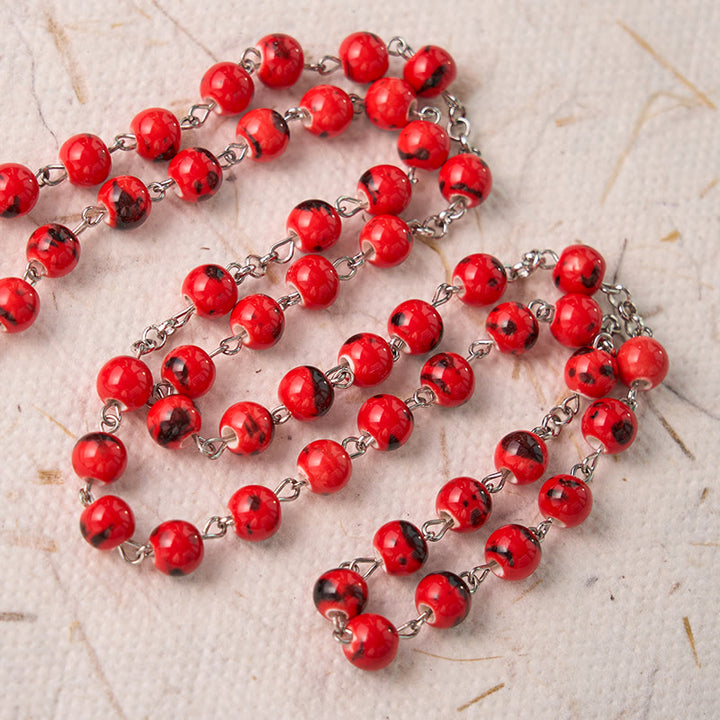 Christianartworkshop Our Lady of Guadalupe & Crucifix of 8 mm Round Red Ceramics Alloy Chain Rosary - image 8