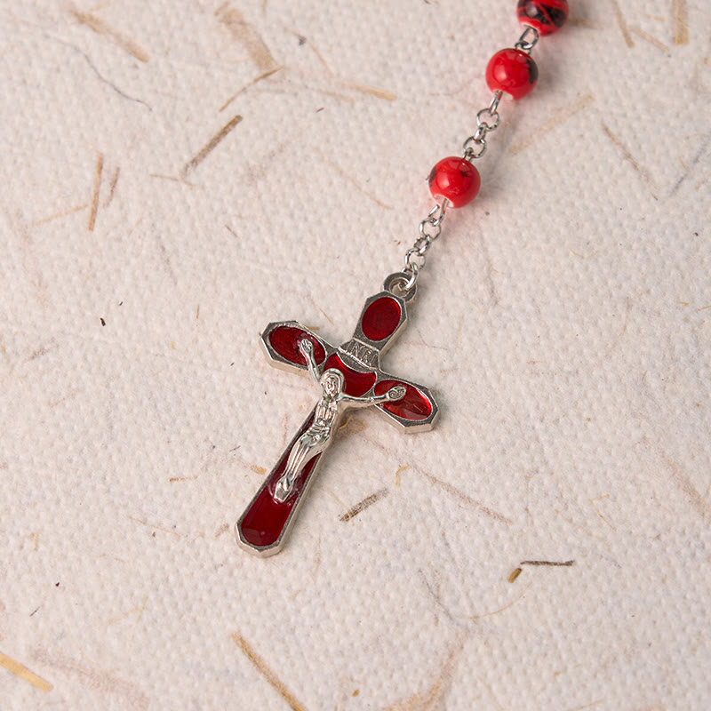Christianartworkshop Our Lady of Guadalupe & Crucifix of 8 mm Round Red Ceramics Alloy Chain Rosary - image 7