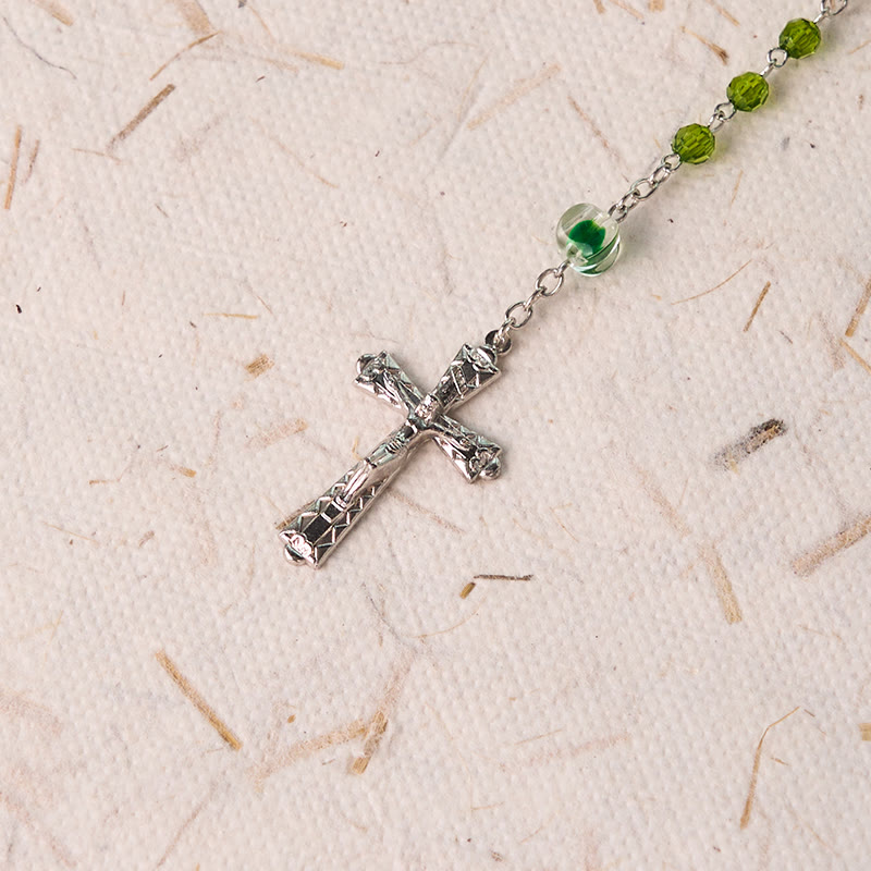 Christianartworkshop Assumption of Virgin Mary & Crucifix of 6 mm Polyhedron Green Crystal Alloy Chain Rosary - image 5