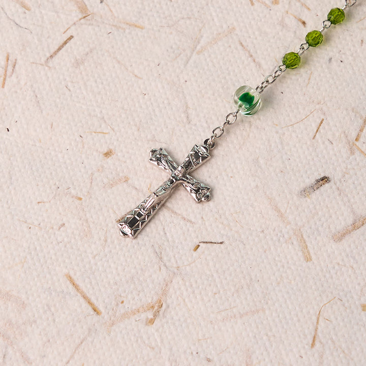 Christianartworkshop Assumption of Virgin Mary & Crucifix of 6 mm Polyhedron Green Crystal Alloy Chain Rosary - image 5