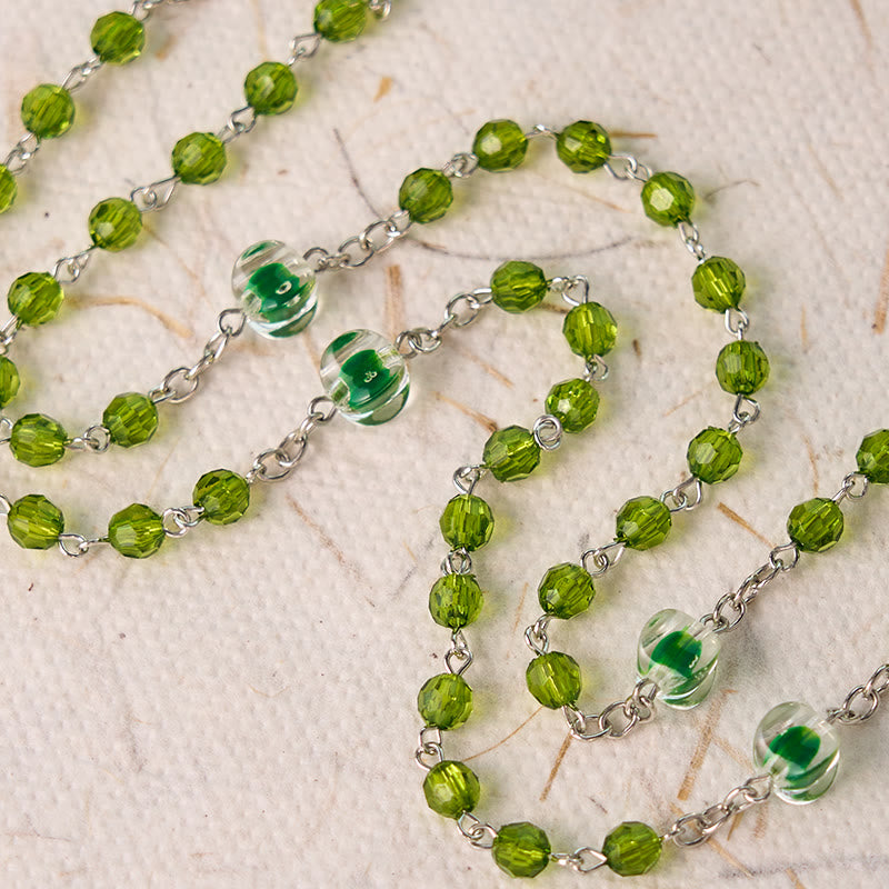 Christianartworkshop Assumption of Virgin Mary & Crucifix of 6 mm Polyhedron Green Crystal Alloy Chain Rosary - image 7