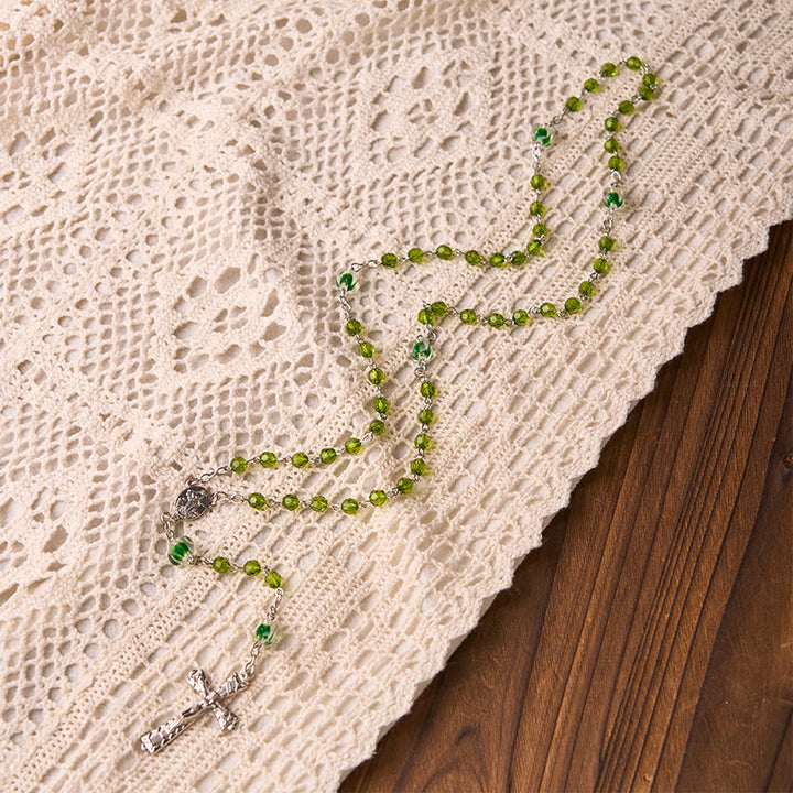 Christianartworkshop Assumption of Virgin Mary & Crucifix of 6 mm Polyhedron Green Crystal Alloy Chain Rosary - image 8