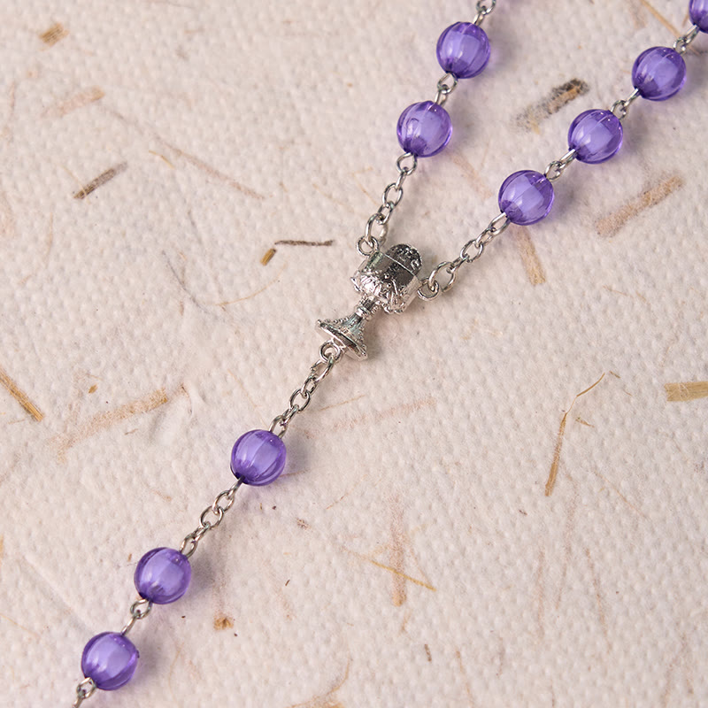 Christianartworkshop Holy Gail & Crucifix of 8 mm Round Purple Acrylic Alloy Chain Rosary - image 5