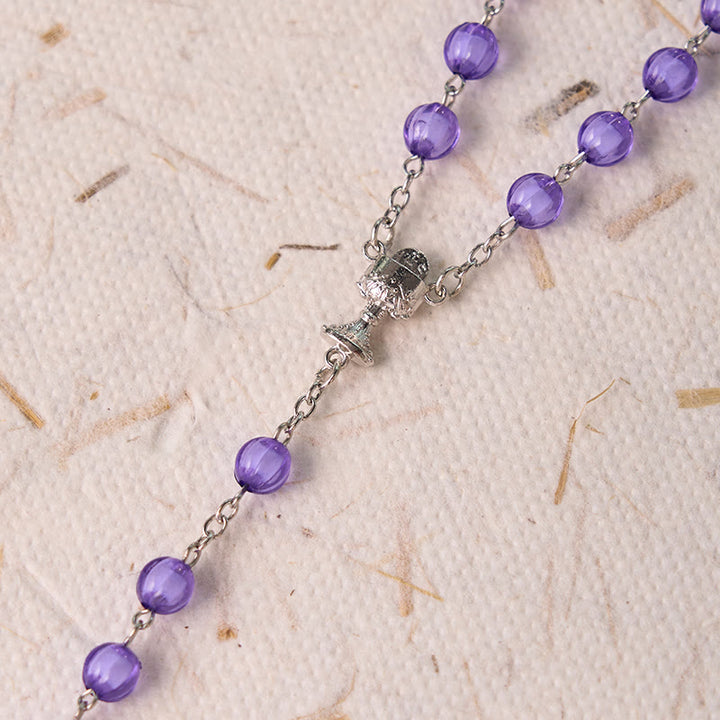 Christianartworkshop Holy Gail & Crucifix of 8 mm Round Purple Acrylic Alloy Chain Rosary - image 5