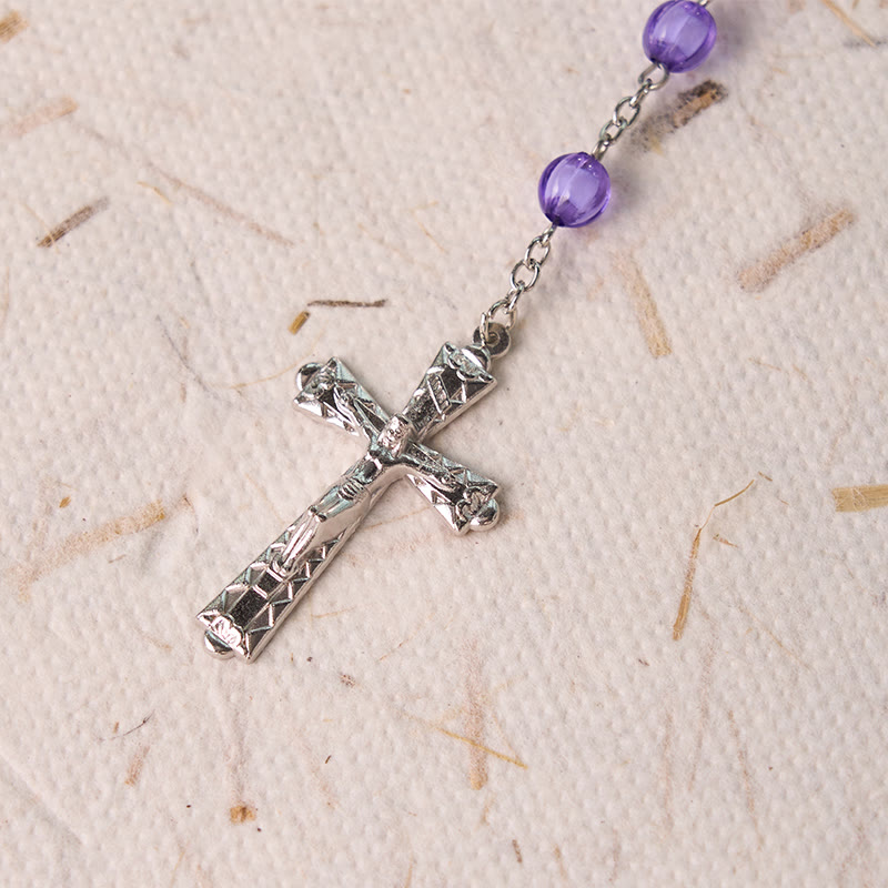 Christianartworkshop Holy Gail & Crucifix of 8 mm Round Purple Acrylic Alloy Chain Rosary - image 6
