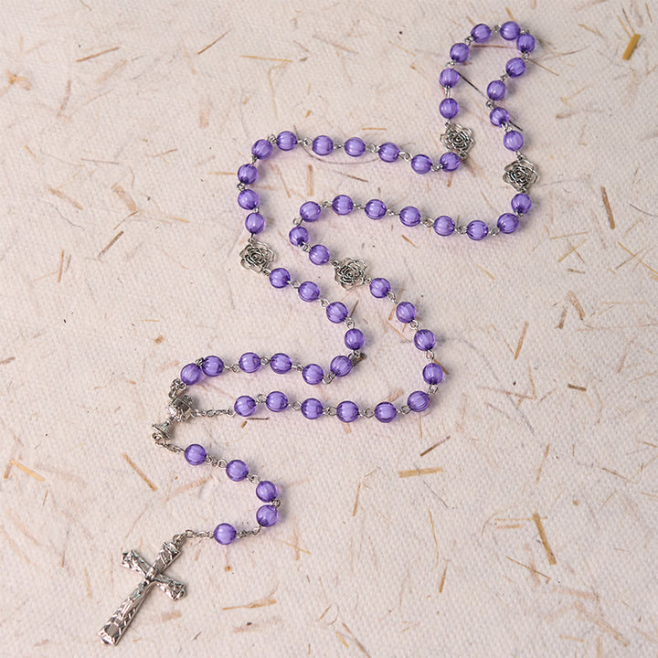 Christianartworkshop Holy Gail & Crucifix of 8 mm Round Purple Acrylic Alloy Chain Rosary - image 3