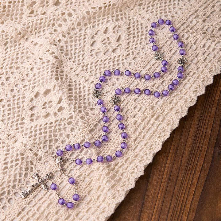 Christianartworkshop Holy Gail & Crucifix of 8 mm Round Purple Acrylic Alloy Chain Rosary - image 4