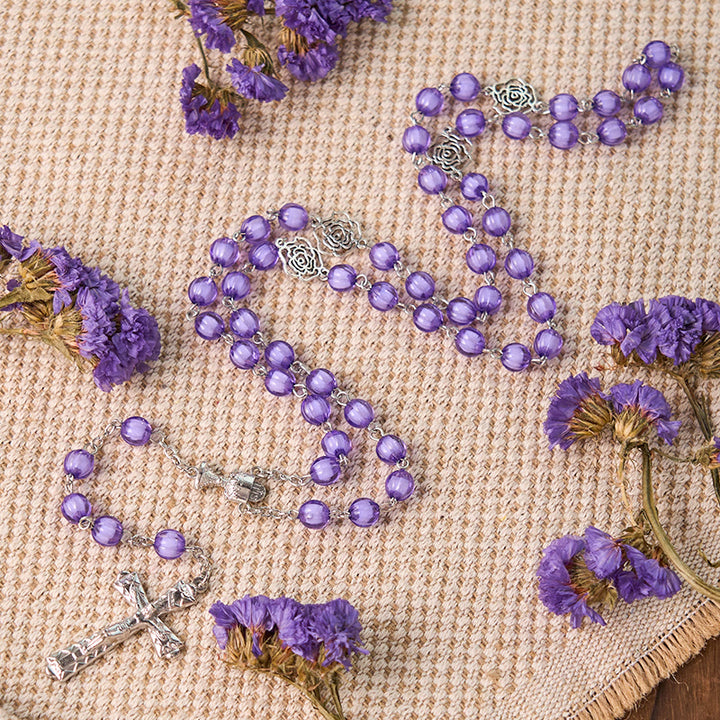 Christianartworkshop Holy Gail & Crucifix of 8 mm Round Purple Acrylic Alloy Chain Rosary - image 2