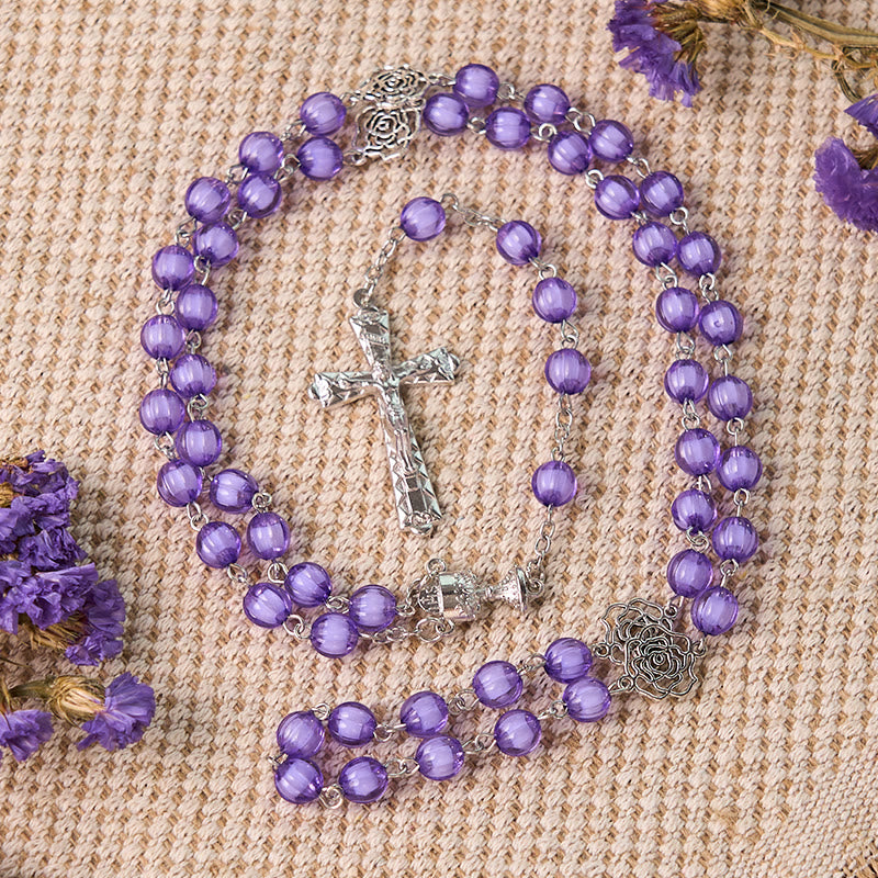 Christianartworkshop Holy Gail & Crucifix of 8 mm Round Purple Acrylic Alloy Chain Rosary - Lavender - image 1