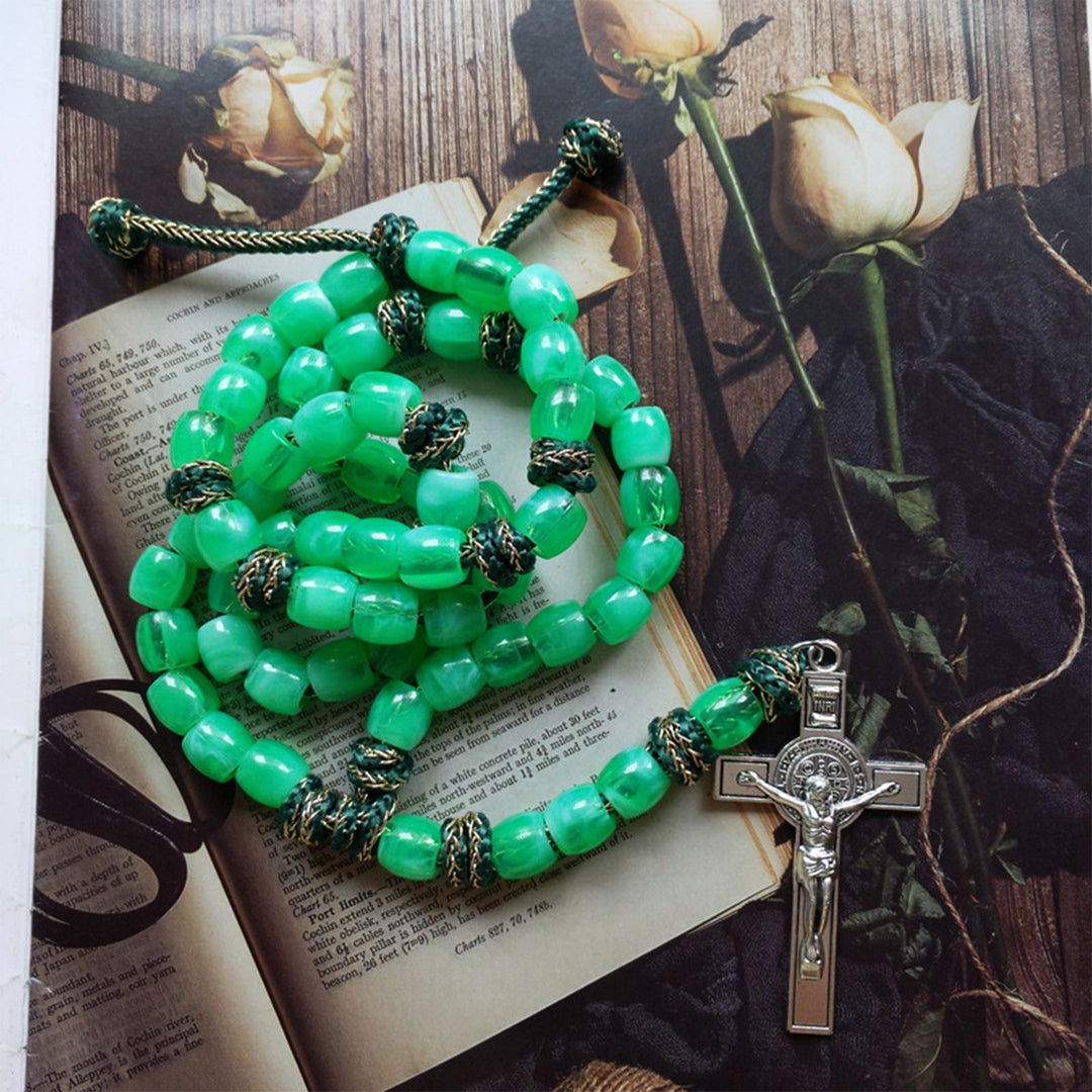 Christianartworkshop St. Benedict Crucifix of 12 mm Bucket Light Green Acrylic Paracord Rosary - Light Green - image 1