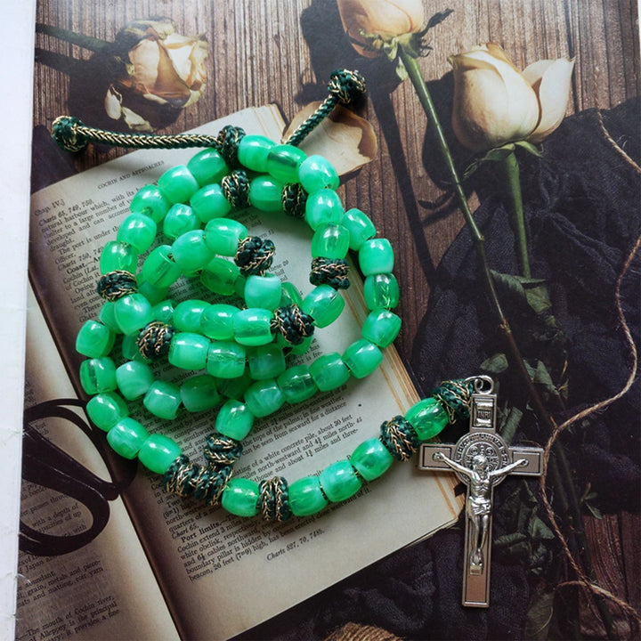 Christianartworkshop St. Benedict Crucifix of 12 mm Bucket Light Green Acrylic Paracord Rosary - Light Green - image 1