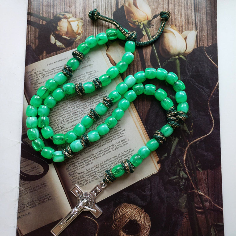 Christianartworkshop St. Benedict Crucifix of 12 mm Bucket Light Green Acrylic Paracord Rosary - image 2